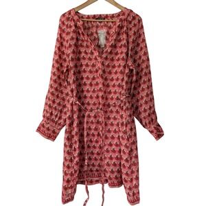 J. Crew Cabana Min Dress Block Print Ramie Size XXL Coral Multi NWT $198‎ CI921